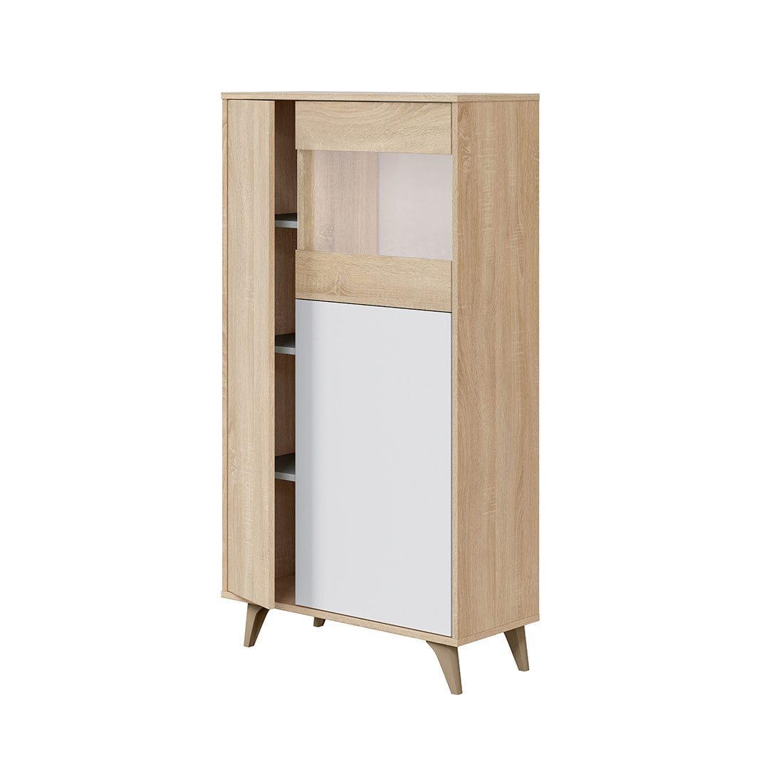ARMARIO VITRINA SALÓN 3 PUERTAS 142x77x33 CM BLANCO ARTIK Y ROBLE