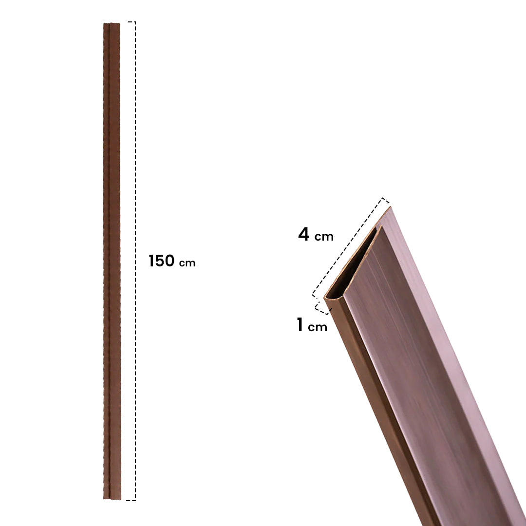 Perfil de acabamento em U para vedação em PVC de 1,5 m, castanho-norte