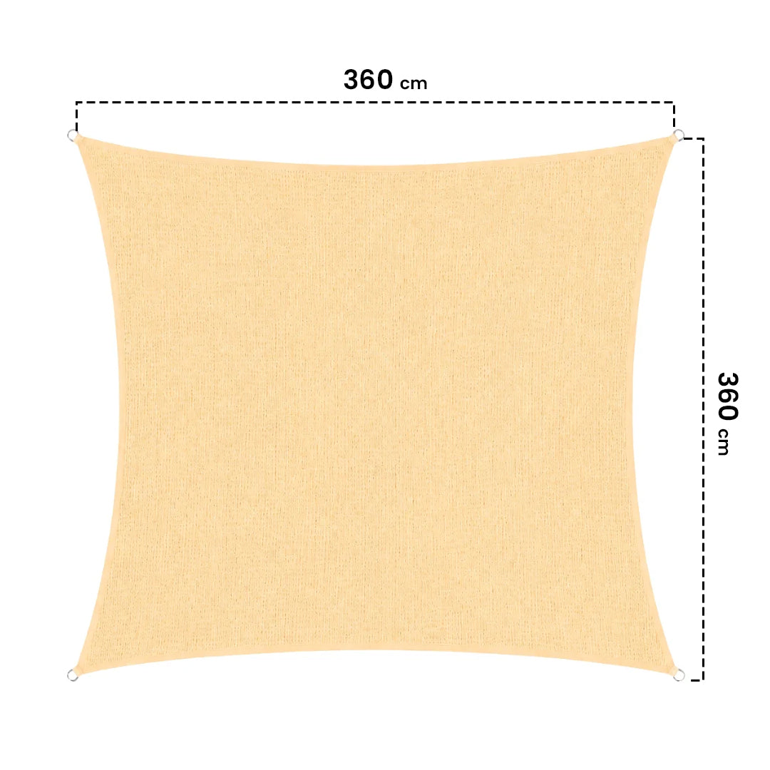 Vela de sombreamento permeável, retangular, 3,6 x 3,6 m, bege, virada a norte.