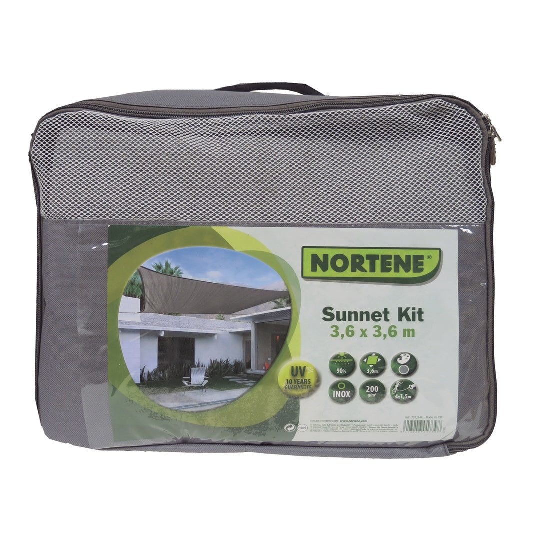 Toldo vela permeable caudrada 3.6x3.6 m gris nortene