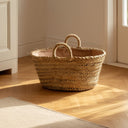 Esparto wood log holder with handles and lining, Sicilian style, 65x55x30 cm, D&amp;L 