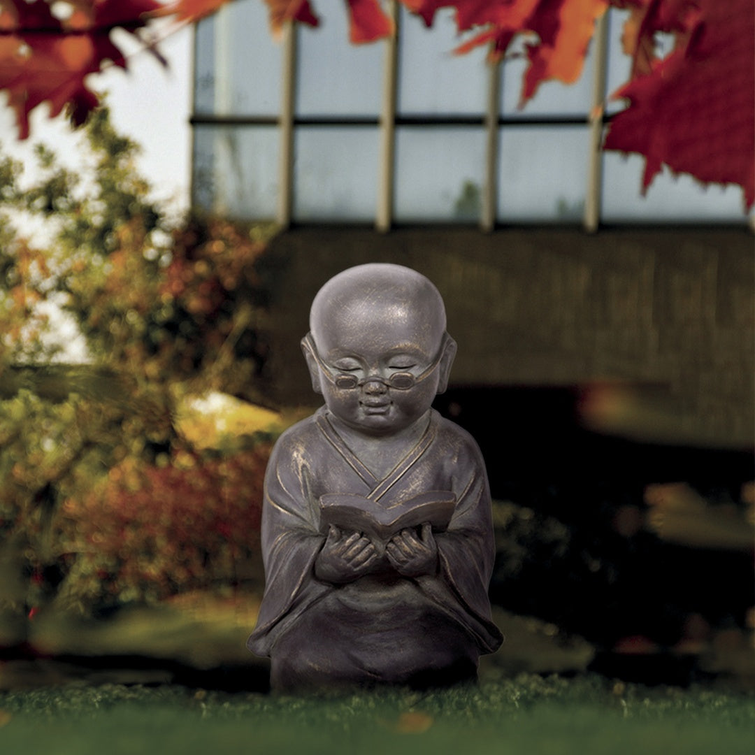 Buddha kyo 44 cm | estatua de meditación para jardín en acabado piedra y dorado | deco and lemon