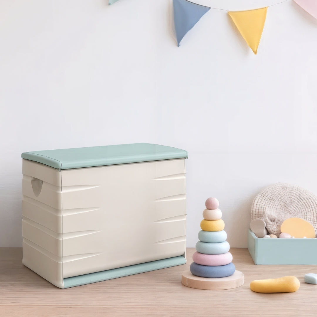 Baúl resina 1 estante beige menta 80x61x53 cm