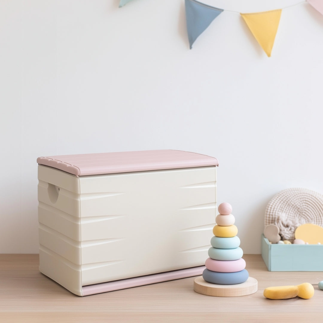 Baúl resina 1 estante beige rosa 80x61x53 cm