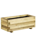 Jardinera rectangular de madera de pino 70x30x28 cm con malla geotextil extraíble, ideal para jardín, terraza o balcón, resistente y lista para usar.