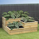 Jardinière en pin à 3 niveaux, 113 x 47 x 113 cm, robuste et idéale pour décorer jardins, terrasses ou balcons avec des plantes à différentes hauteurs.