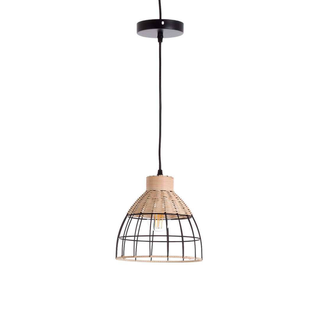 Suspension Fei 22x21 cm en métal noir et rotin