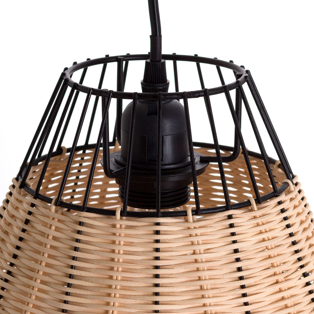 SHARPEY MÉTALLIQUE ET ROTIN NOIR SUSPENDU 31X20 CM