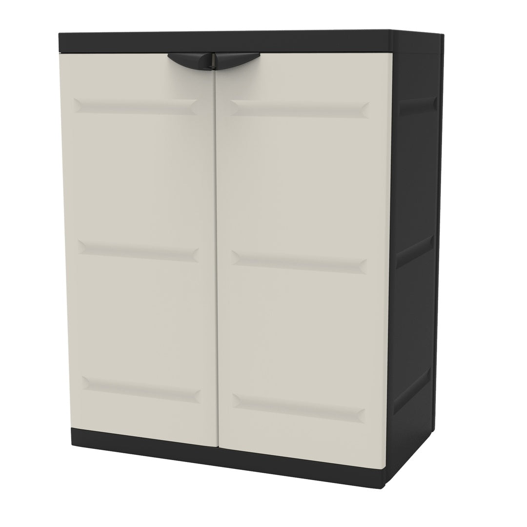 Armario resina media altura 2 estantes negro beige 70x44x88 cm