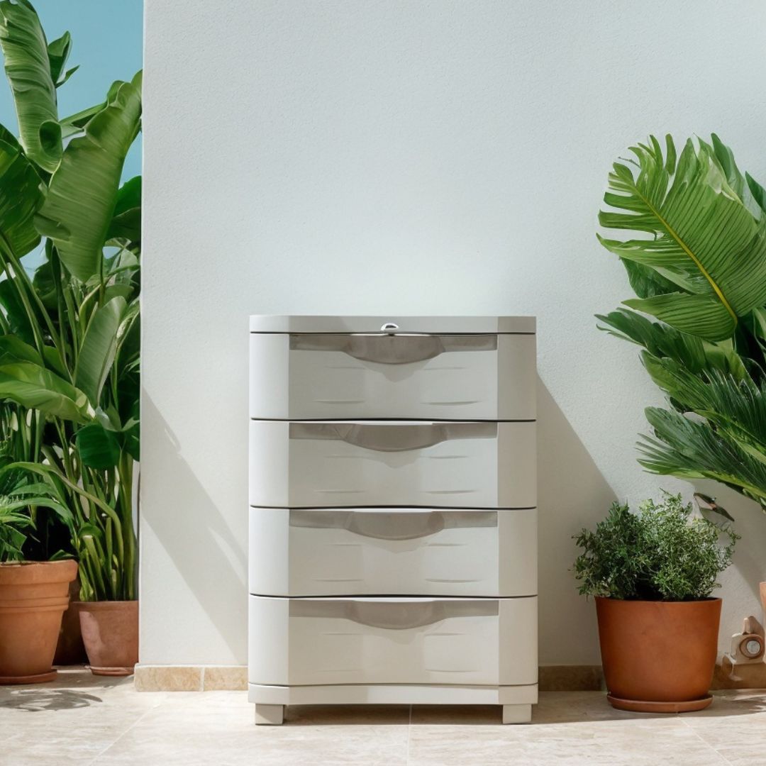 Cassettiera con 4 cassetti, 70x45x100 cm, beige