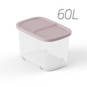 Caja multiusos con tapa rosa y ruedas de 60L para organización del hogar
