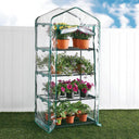 Invernadero de 4 estanterías con estructura de acero y funda térmica de PVC, ideal para proteger plantas en jardines y huertos urbanos. Dimensiones 158x69x49 cm.