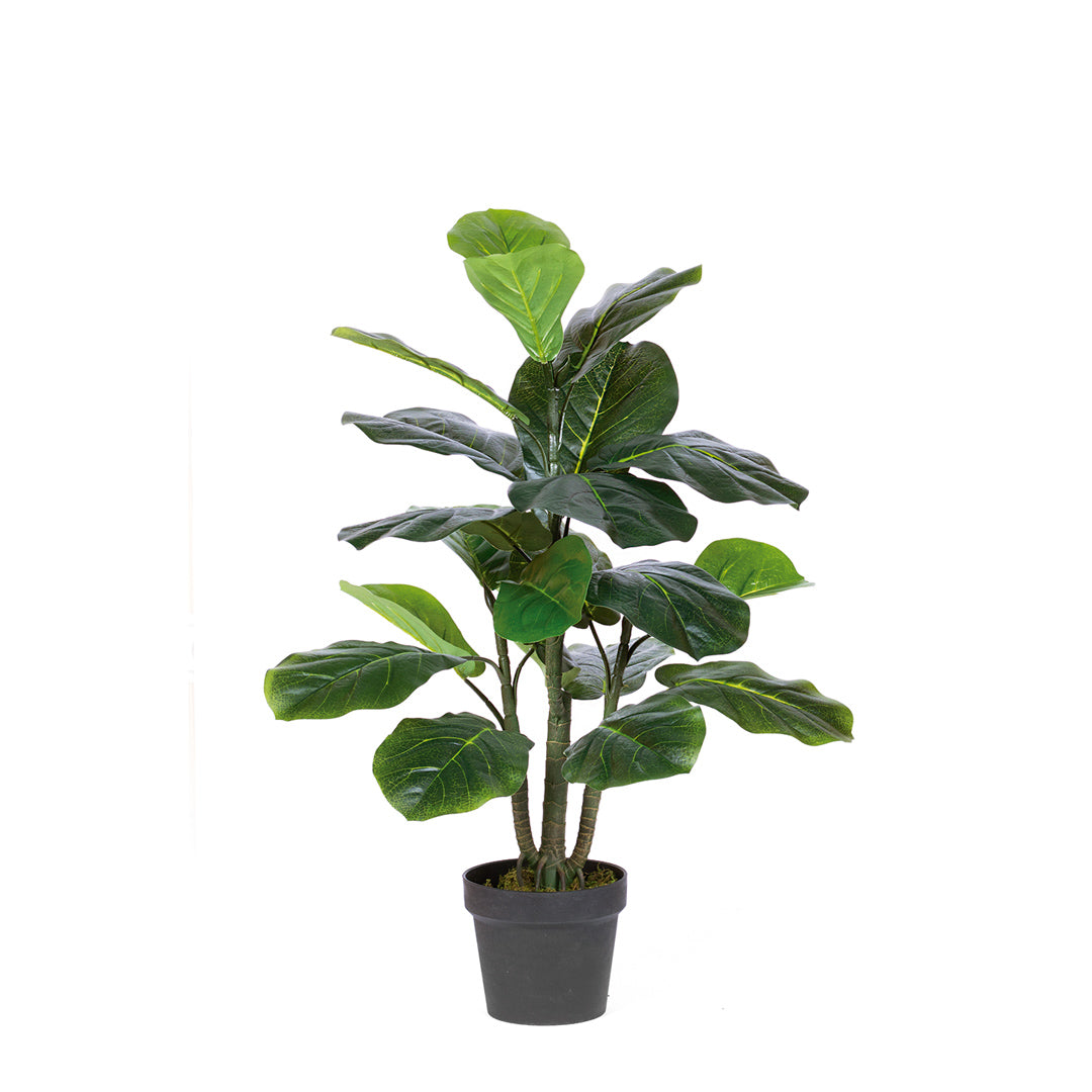 Planta Artificial Ficus Lyrata 90 cm, decoración realista para interiores y exteriores, con macetero estable.