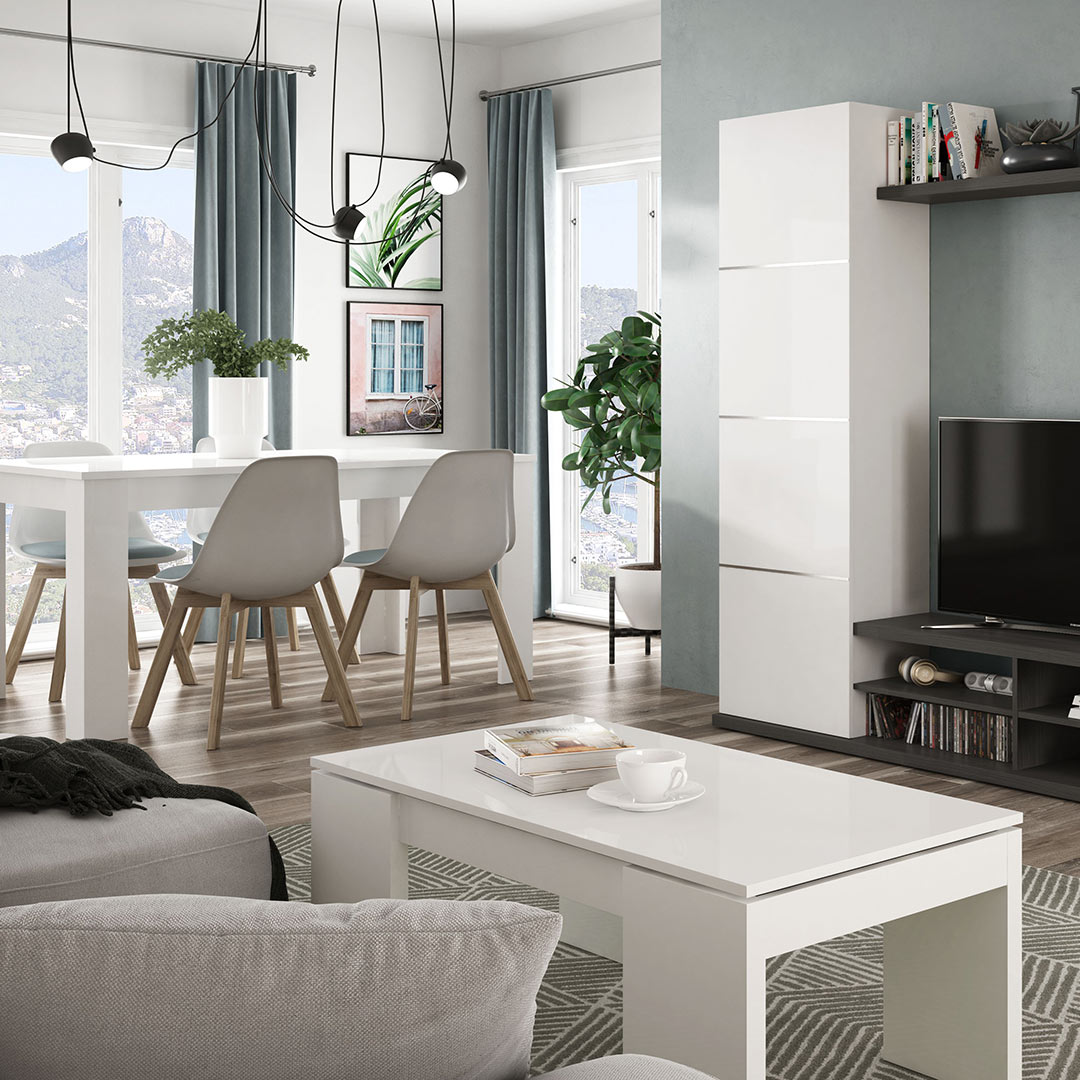 MESA CENTRO ELEVABLE 100X43X50 CM BLANCO BRILLO