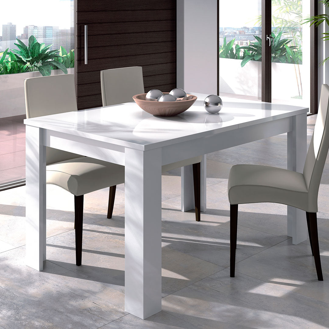 MESA COMEDOR EXTENSIBLE 90X140-190 CM BLANCO BRILLO