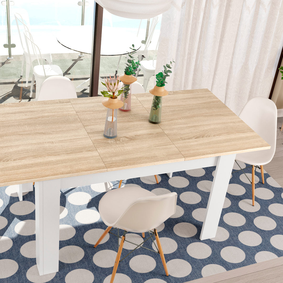MESA COMEDOR EXTENSIBLE 90X140-190 CM ROBLE CANADIAN/BLANCO ARTIK