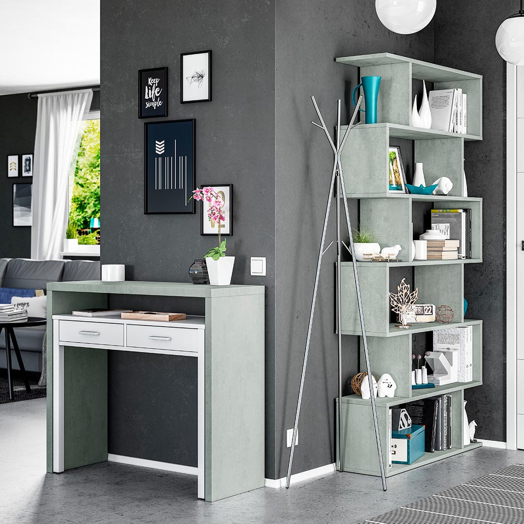 MESA ESCRITORIO CON CONSOLA 99x88x36CM CEMENTO Y BLANCO ARTIK