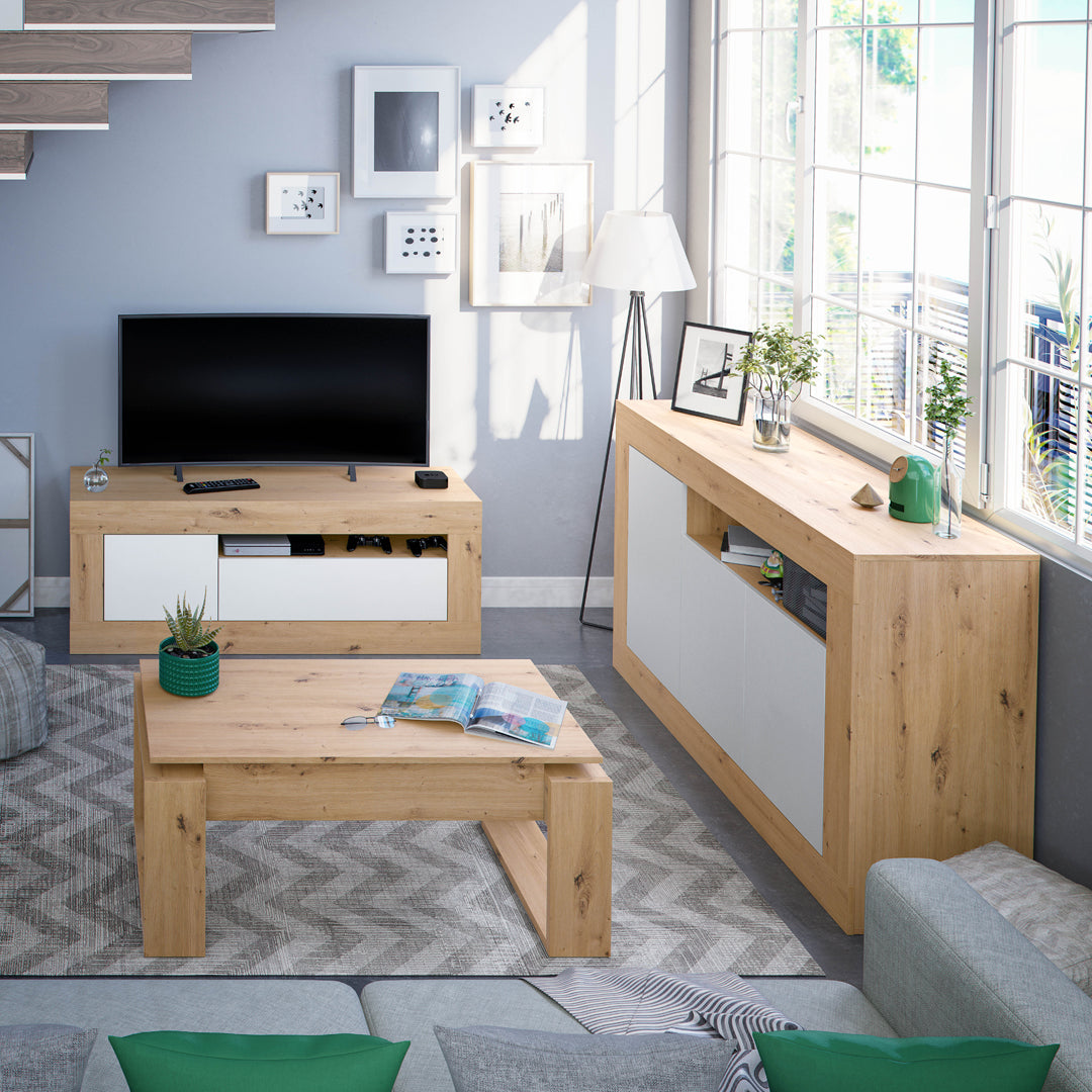 Mesa centro elevable 45x105x55 cm roble nodi