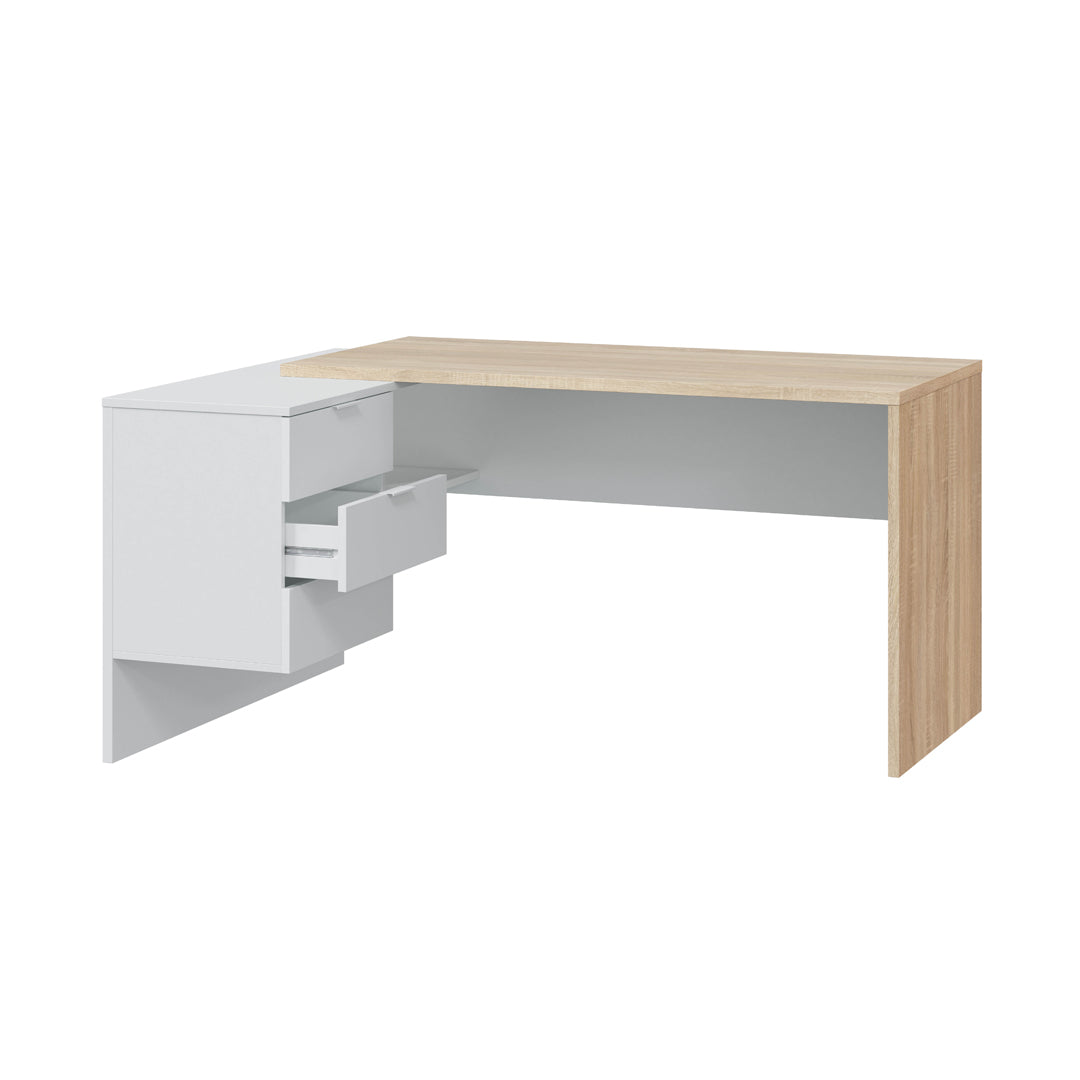 Mesa escritorio reversible 73x145x102 cm blanco artik y roble