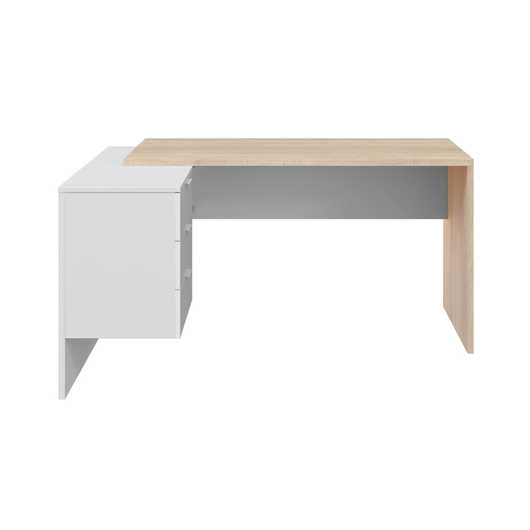 Mesa escritorio reversible 73x145x102 cm blanco artik y roble