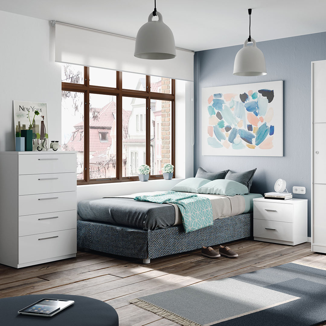 MESITA NOCHE 5 CAJONES 60X109X38 CM BLANCO BRILLO