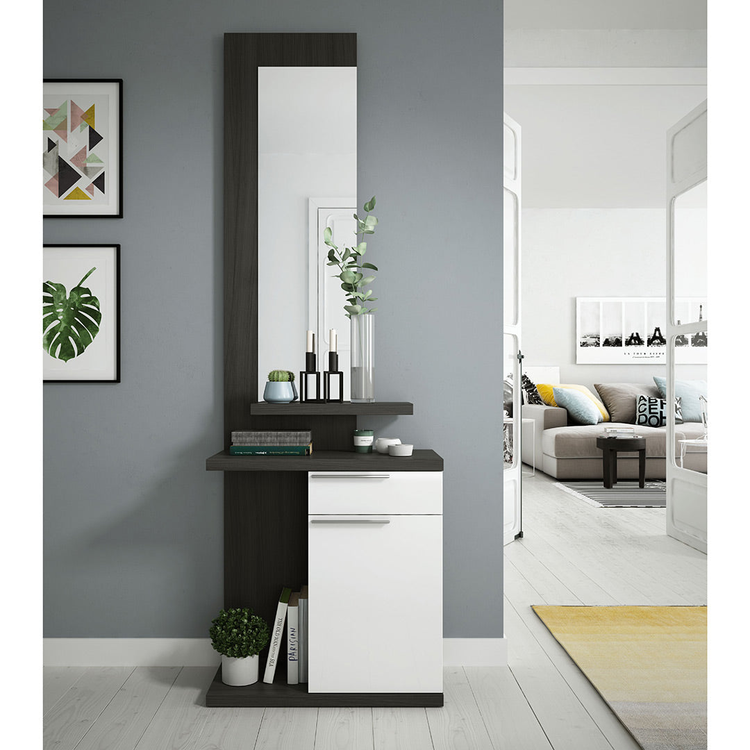 MUEBLE RECIBIDOR SUELO 61X186X29CM GRIS CENIZA/ BLANCO BRILLO