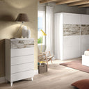 Commode 5 tiroirs 61 x 118 x 40 cm Blanc brillant/Vintage