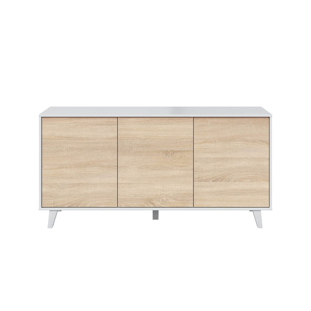 Mueble aparador salon 3 puertas 75x154x41 cm blanco brillo/roble