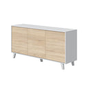 Mueble aparador salon 3 puertas 75x154x41 cm blanco brillo/roble