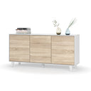 Mueble aparador salon 3 puertas 75x154x41 cm blanco brillo/roble