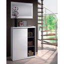 MUEBLE ZAPATERO PUERTA Y ESPEJO 79X708X25 CM BLANCO BRILLO/GRIS CENIZA