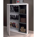 MUEBLE ZAPATERO PUERTA Y ESPEJO 79X708X25 CM BLANCO BRILLO/GRIS CENIZA