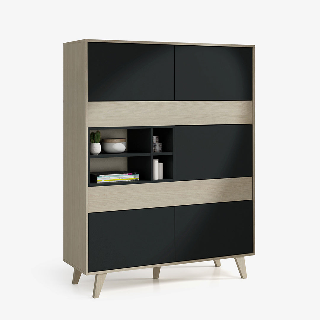 MUEBLE SALON VITRINA 121X156X41 CM ROBLE/GRIS