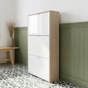 Meuble à chaussures 3 portes 113 x 60 x 22 cm chêne/blanc brillant