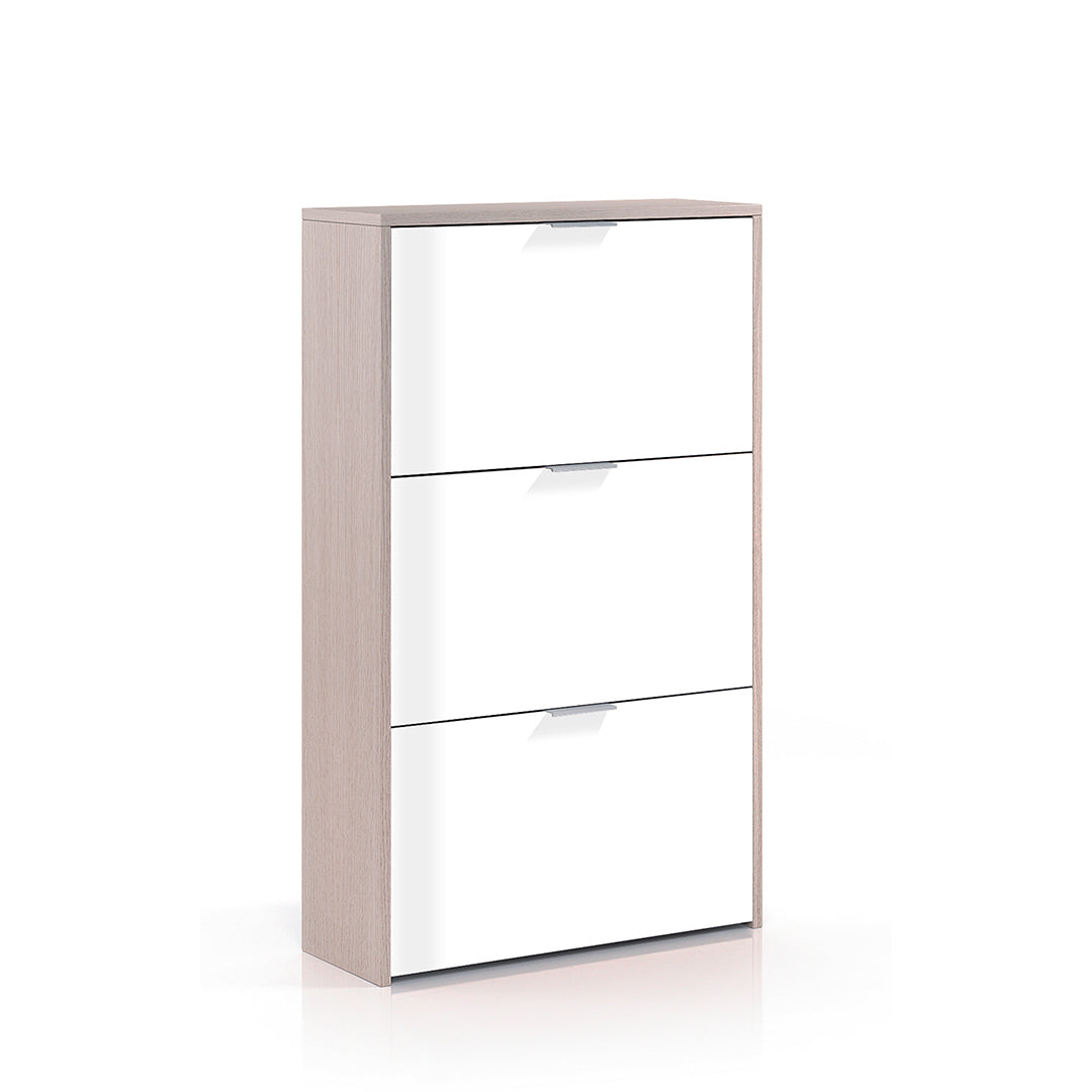 ARMARIO ZAPATERO 3 PUERTAS 60X113X22 CM ROBLE/BLANCO BRILLO