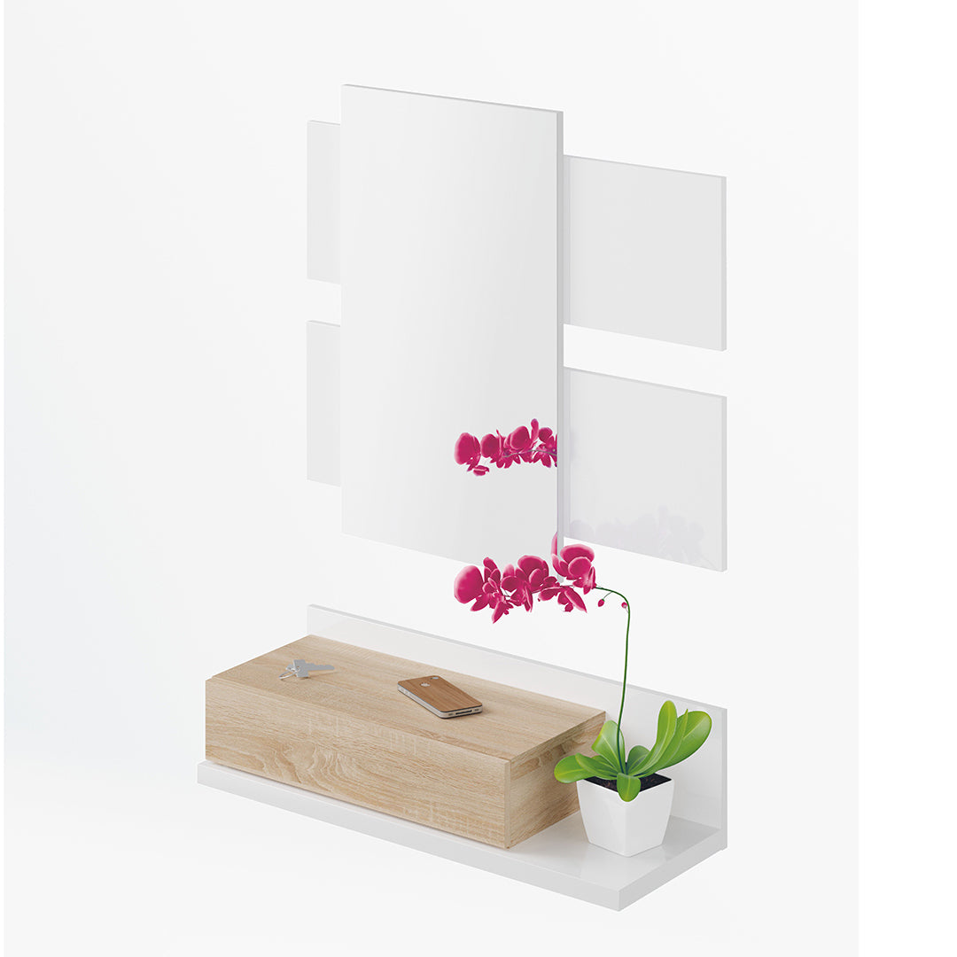 MUEBLE RECIBIDOR ESPEJO Y CAJON 75X20X29 CM BLANCO ARTIK/ROBLE