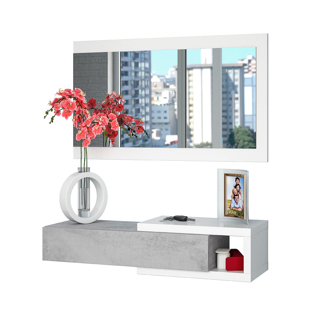 MUEBLE RECIBIDOR CON ESPEJO NOON 19X95X26 CM BLANCO ARTIK / CEMENTO
