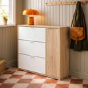 Sapateira com 4 portas, 115x106x22 cm, carvalho canadiano / branco