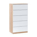 Cómoda 5 cajones 110x60x40 cm blanco artik y roble canadian