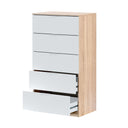 Cómoda 5 cajones 110x60x40 cm blanco artik y roble canadian