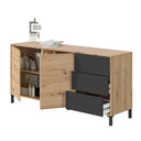 Aparador 2 puertas 3 cajones 74x154x41 cm gris antracita y roble nodi