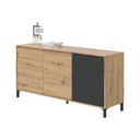 Aparador 2 puertas 3 cajones 74x154x41 cm gris antracita y roble nodi