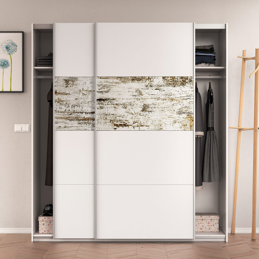 Armoire coulissante à 2 portes 180 x 200 x 63 cm Blanc brillant/Vintage