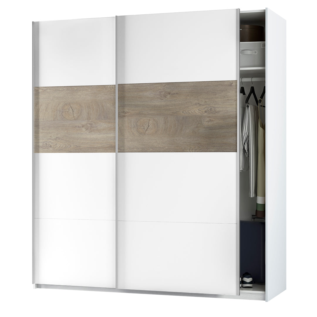 ARMARIO 2 PUERTAS CORREDERAS 200X180X60 CM BLANCO ARTIK / ROBLE ALASKA