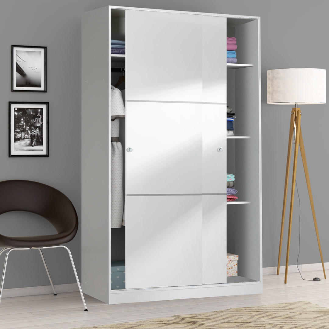 Armario max 2 puertas correderas 200x120x50 cm blanco brillo