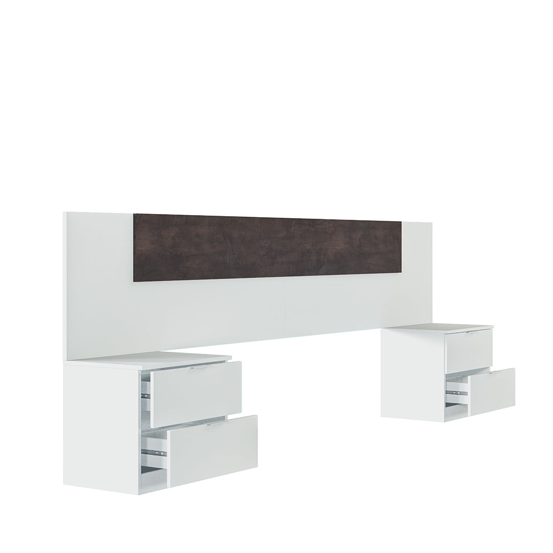 TÊTE DE LIT AVEC TABLES DE CHEVET 247 x 95 x 38 cm BLANC ARTIK/OXYDE