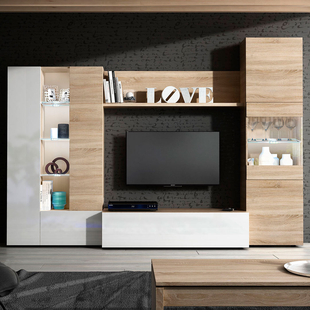 MUEBLE TV 260X185X42CM ROBLE CANADIAN/BLANCO BRILLO