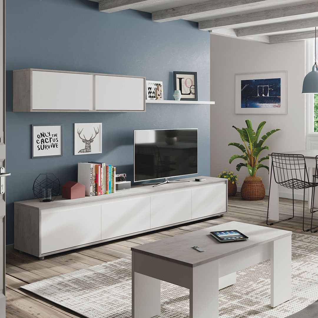 MUEBLE TV 200X43X41 CM CEMENTO Y BLANCO ARTIK