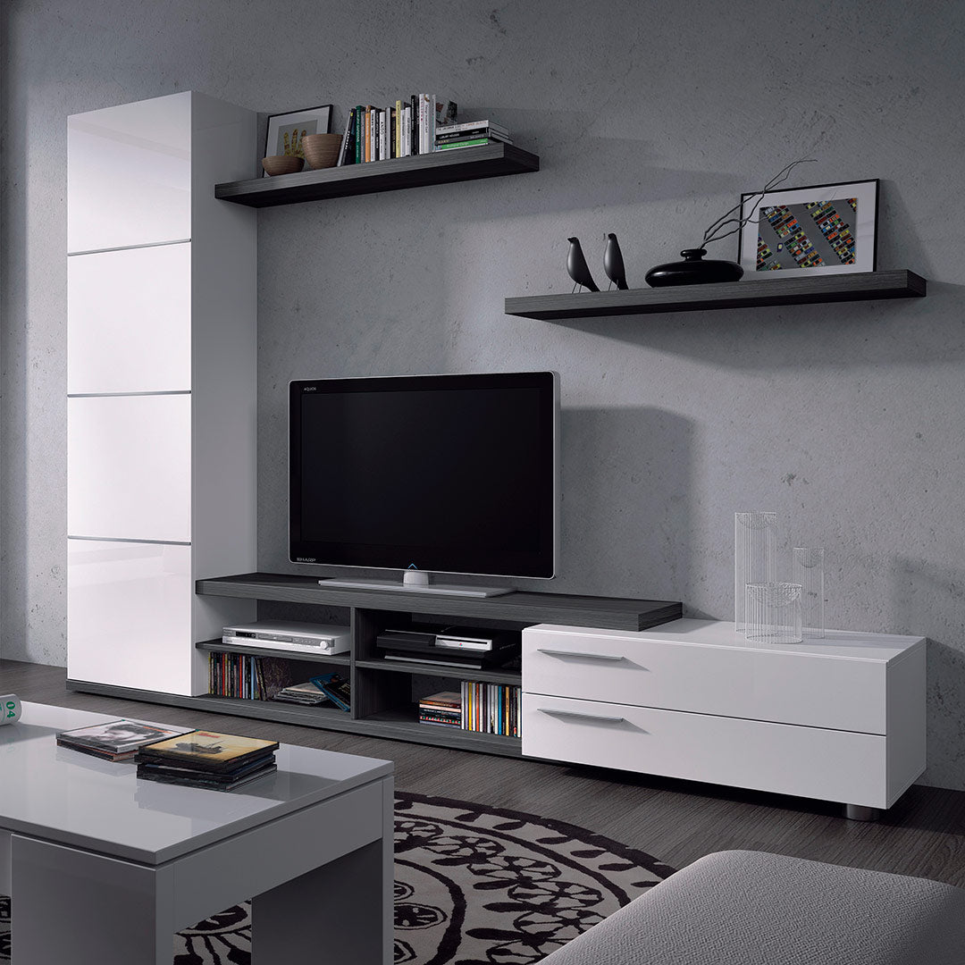 MUEBLE TV 240X180X41 CM BLANCO BRILLO/GRIS CENIZA