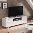 MUEBLE TV PUERTA Y ESTANTE 150X46X41 CM BLANCO BRILLO/GRIS CENIZA
